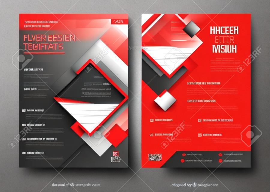 Flyer Design. Red Modern Flyer Background Design. Template Layout for Flyer. Concept with Square Rhombus Shapes. Vector Background. Set - GB075
