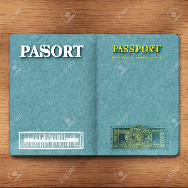 Pasaporte realista páginas en blanco para sellos. Pasaporte vacío con marca de agua.