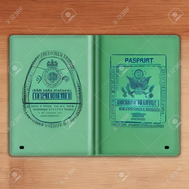 우표에 대 한 현실적인 여권 빈 페이지입니다. 워터 마크가있는 빈 여권.