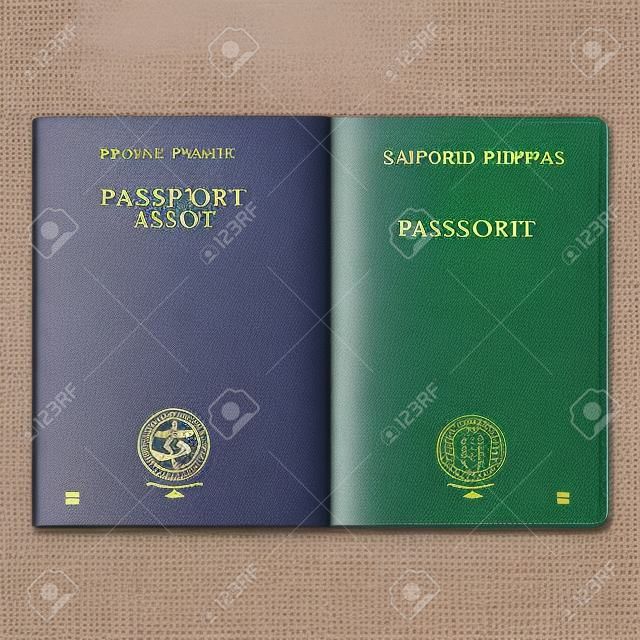 スタンプのための現実的なパスポートの空白ページ。透かし付きの空のパスポート。