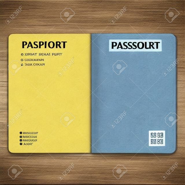Pasaporte realista páginas en blanco para sellos. Pasaporte vacío con marca de agua.