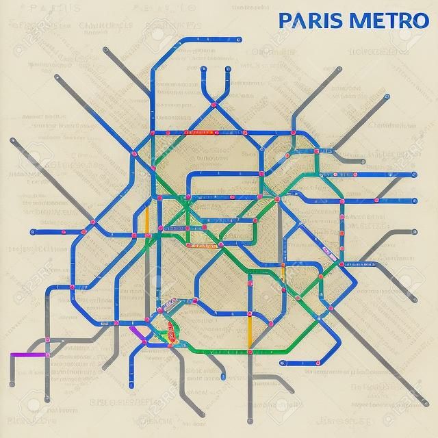 Mapa del metro de París, metro, plantilla de esquema de transporte de la ciudad por carretera subterránea.