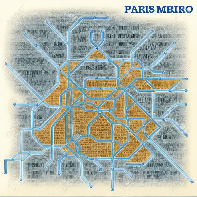 Mapa paryskiego metra, metra, szablon planu transportu miejskiego dla podziemnej drogi.