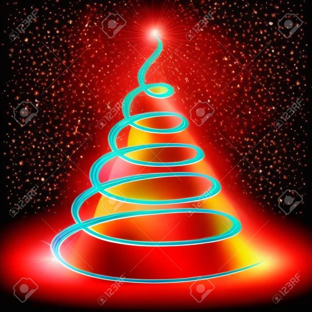Glowing light fire line swirl spiral. Vector abstract light speed motion effect. stylized Christmas tree