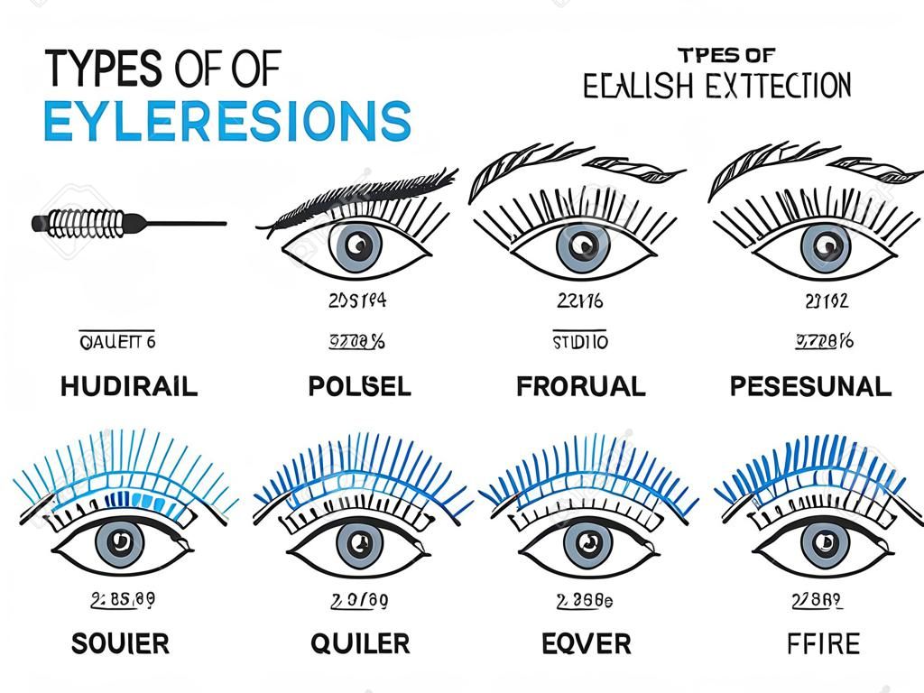 Types of eyelash extensions. Illustration for your design