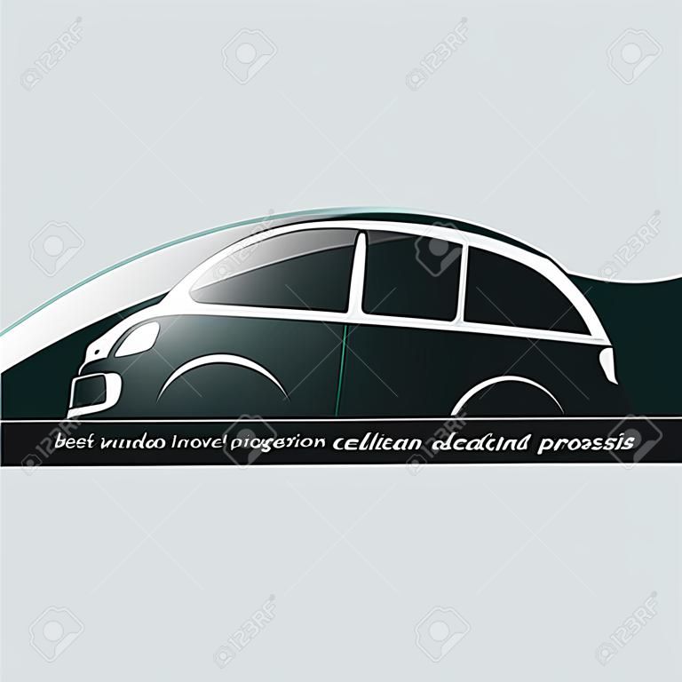 Silver mini van on dark green background, creative icon symbol. Collection concept vector pictogram for infographic project and logo.