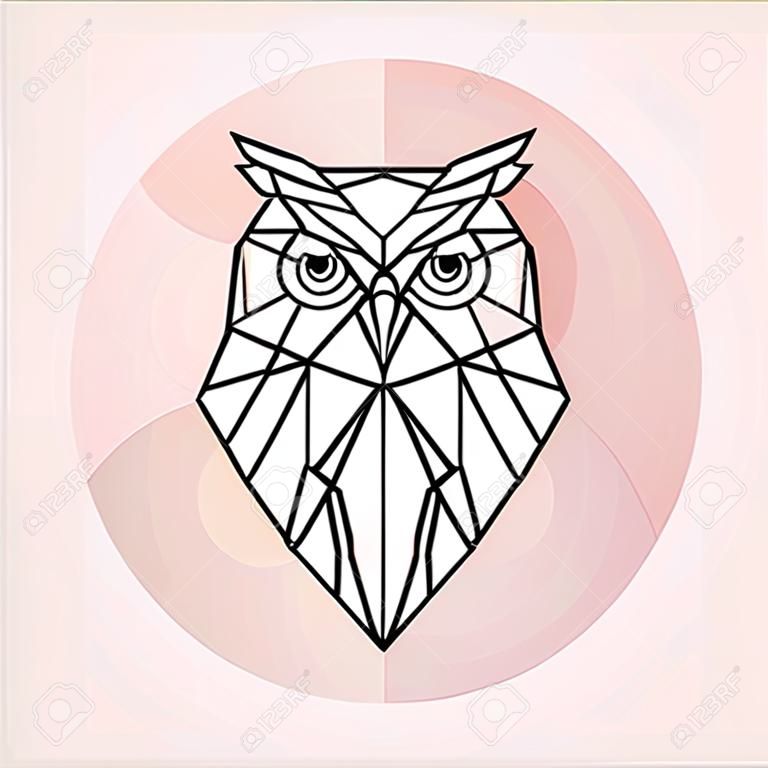 フクロウの幾何学的な頭は。野生の鳥の抽象的なベクトル イラスト。