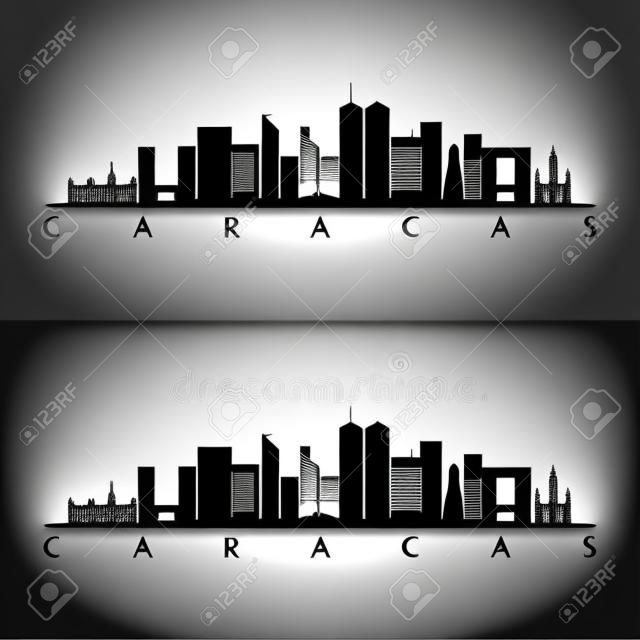 Caracas skyline and landmarks silhouette, black and white design, vector illustration.