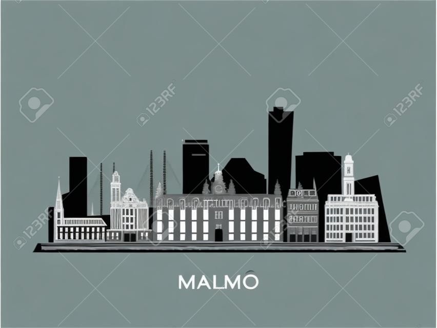 Malmö-Skyline, monochrome Silhouette. Vektor-Illustration.
