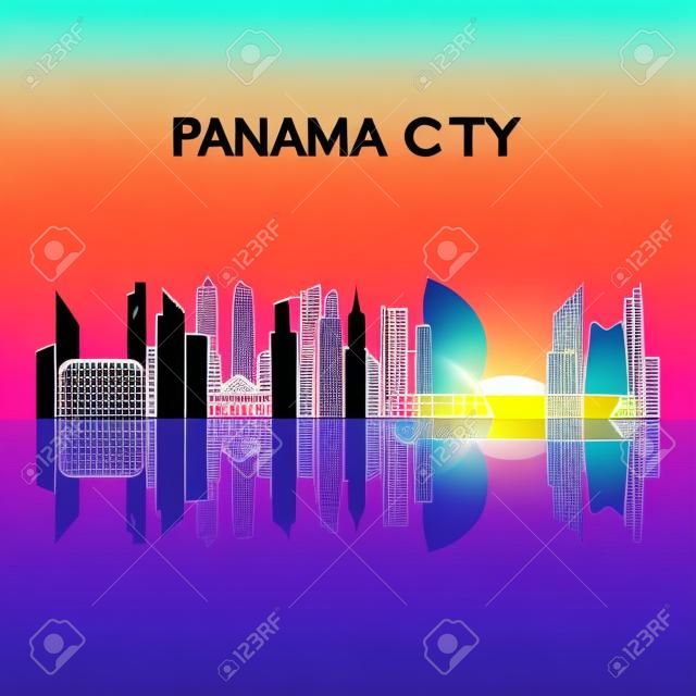 Sagoma dello skyline di Panama City in stile geometrico colorato. Simbolo per il tuo design. Illustrazione vettoriale.