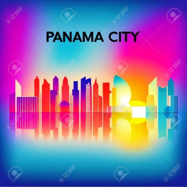Panama City skyline silhouette in colorful geometric style. Symbol for your design. Vector illustration.