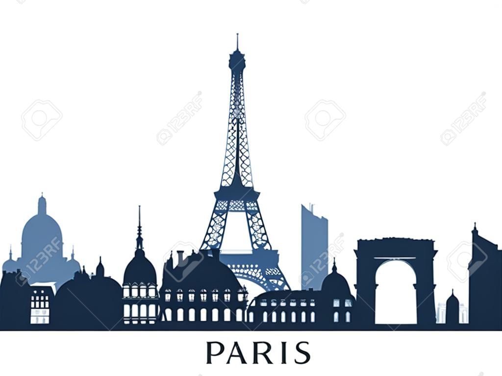 Toits de Paris, silhouette monochrome. Illustration vectorielle.