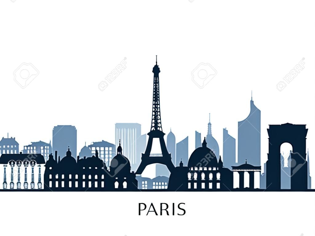 Toits de Paris, silhouette monochrome. Illustration vectorielle.