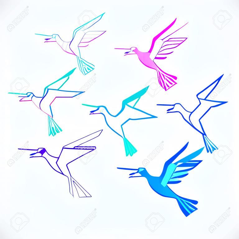 Ilustracja poligonalna gołębica stylizowane ptaki latające gołębie ustawione na białym tle na białym tle szablonu wektora