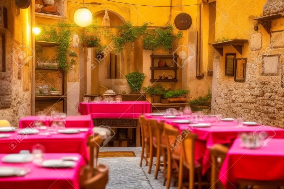 이탈리아의 작은 현지 레스토랑이나 트라 토리아의 전망