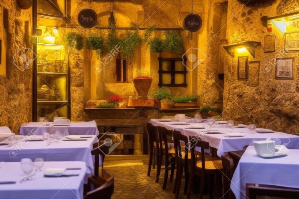 Vista de un pequeño restaurante local o trattoria en Italia
