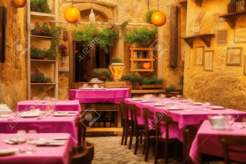 Uitzicht op een klein lokaal restaurant of trattoria in Italië