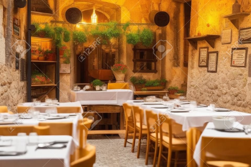 Uitzicht op een klein lokaal restaurant of trattoria in Italië