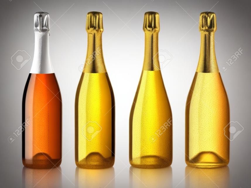 Set van champagne flessen. geïsoleerd op witte achtergrond
