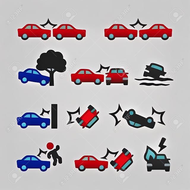 Accidente de coche conjunto de iconos relacionados