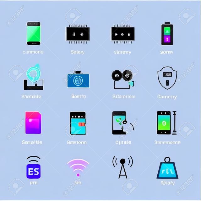 智能手机参数图标设置屏幕尺寸分辨率ROM和RAM容量电池GPS摄像机和视频保护SIM卡和其他号码