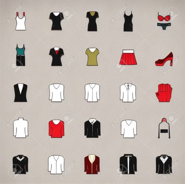 Women's clothing icons in thin line style