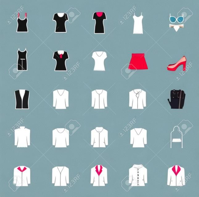Women's clothing icons in thin line style