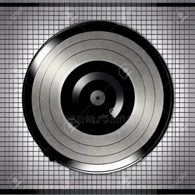 Modelo de disco de vinil LP de platina de gramofone isolado no fundo quadriculado.