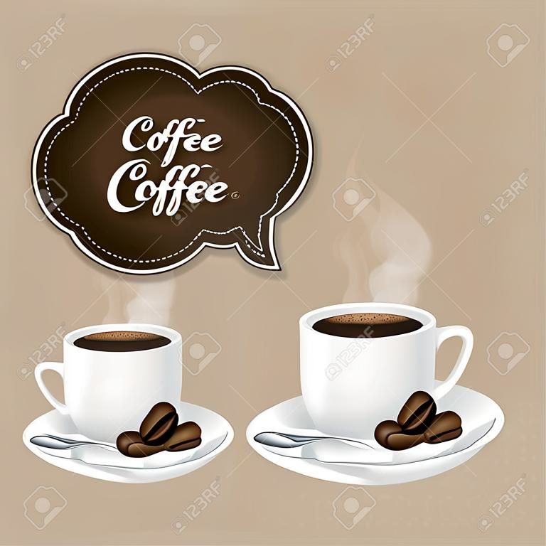 Ilustración de tazas de café humeante en la placa, ilustración vectorial