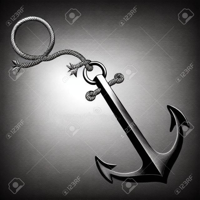 realistic silver silhouette anchor design with rope break vector illustration