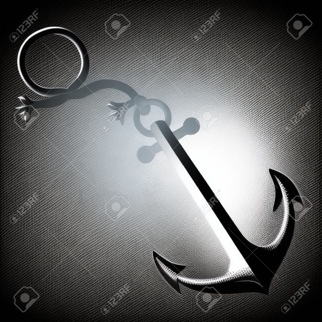 realistic silver silhouette anchor design with rope break vector illustration