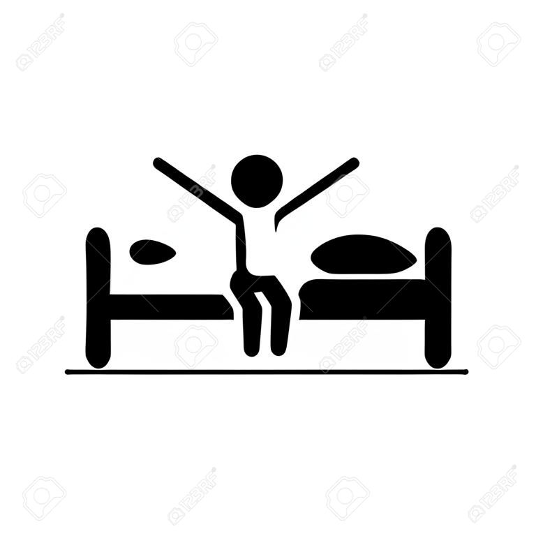 black silhouette pictogram person in bed waking up vector illustration