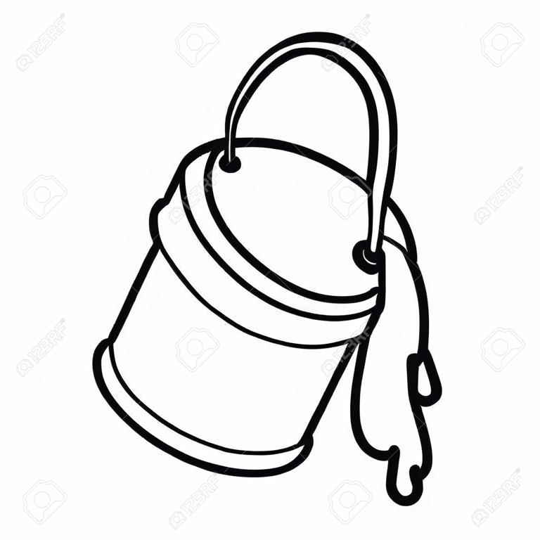 Paint bucket spilling icon in black contour vector illustration.