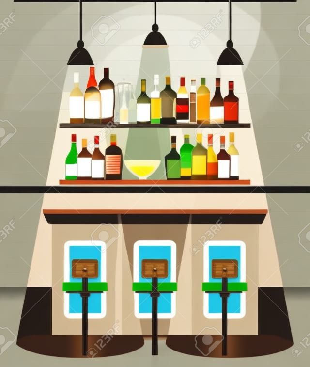 bar with bottles liquor scene vector illustration design