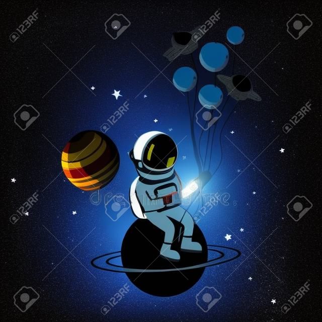 sylwetka astronauty w skafandrze kosmicznym w projekcie ilustracji wektorowych kosmosu