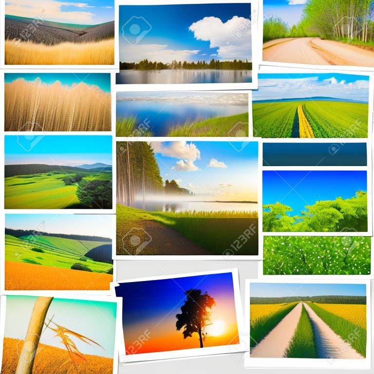 Natuur en reisachtergrond. Collage van afbeeldingen