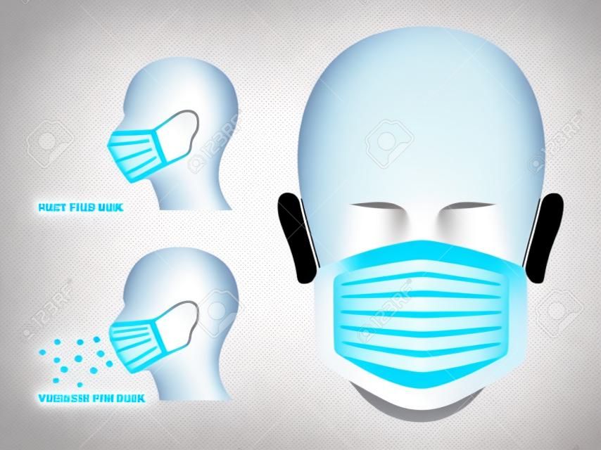 Az influenza maszk védi a port és a vírus infografikus vektort