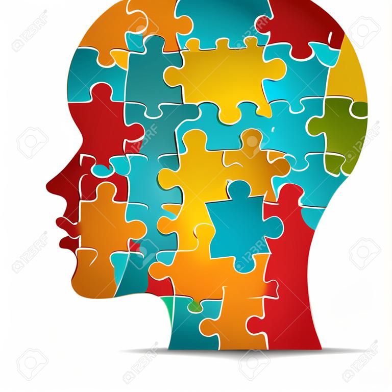 Vector illustration of human head made of puzzle.