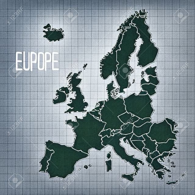 筆手工繪製歐洲地圖矢量在紙上插圖