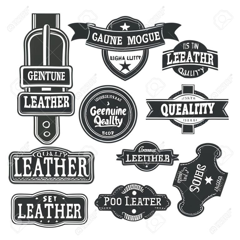 Ensemble de Vector vintage logo modèles de ceintures en cuir, des labels de qualité rétro. véritable illustration de cuir