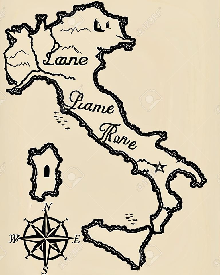 Mappa italiano old school annata design retrò inciso illustrazione disegno vettoriale