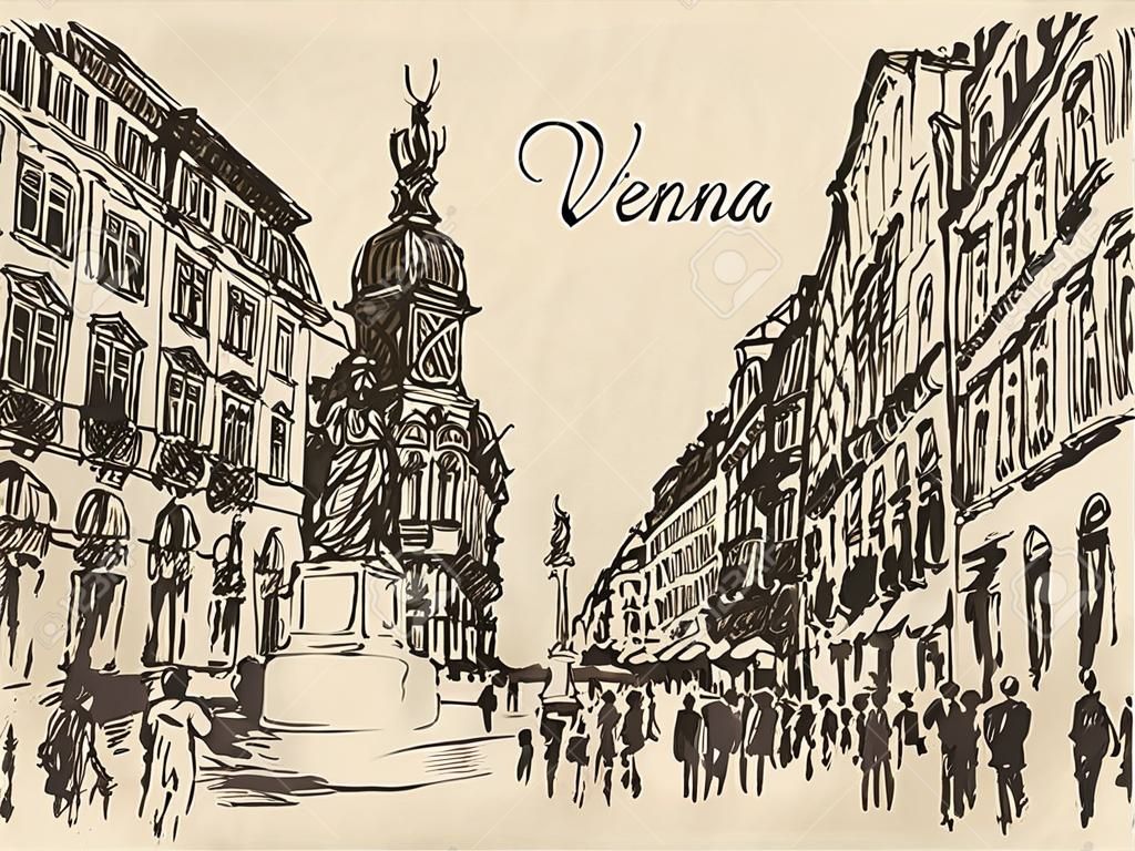 Straten in Wenen Oostenrijk met de hand getekend vector illustratie schets gegraveerd stijl