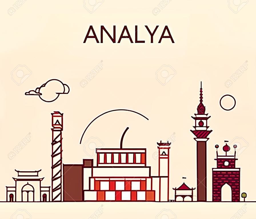 Antalya skyline detailed silhouette Trendy vector illustration linear style