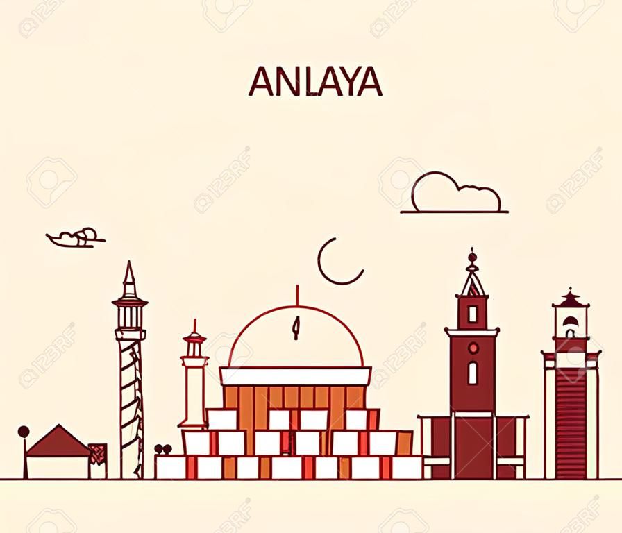 Antalya skyline detailed silhouette Trendy vector illustration linear style