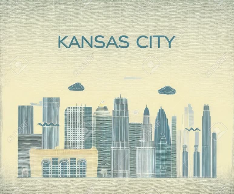 Orizzonte della città di Kansas, Missouri, Stati Uniti d'America. Stile lineare di illustrazione vettoriale alla moda