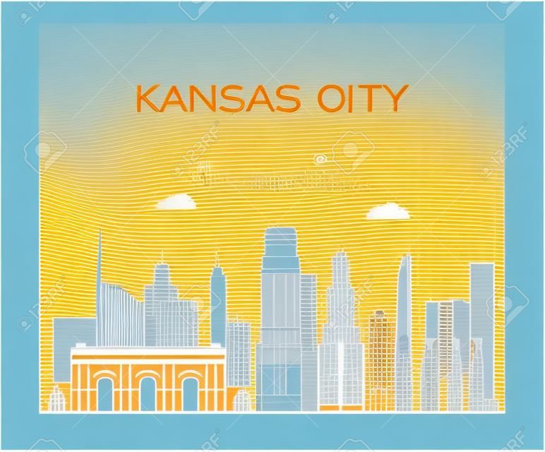 Orizzonte della città di Kansas, Missouri, Stati Uniti d'America. Stile lineare di illustrazione vettoriale alla moda