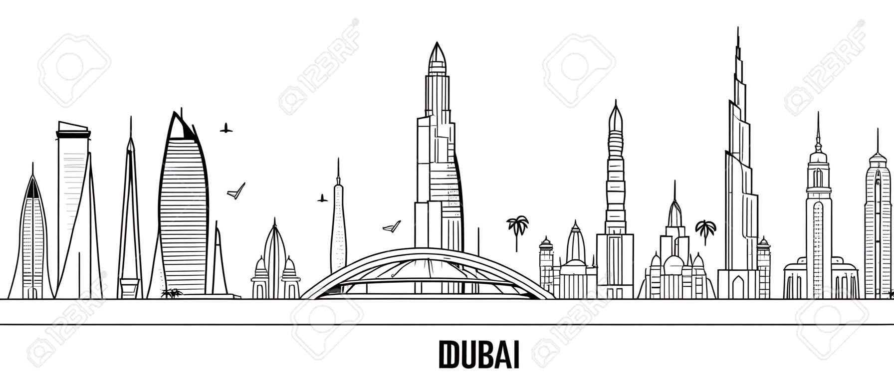 Dubai skyline zjednoczone emiraty arabskie wektor miasta zjednoczone emiraty arabskie