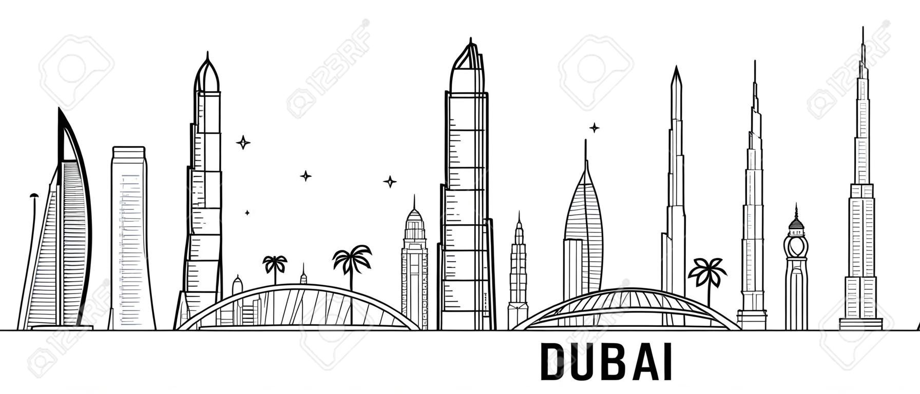 Dubai skyline zjednoczone emiraty arabskie wektor miasta zjednoczone emiraty arabskie