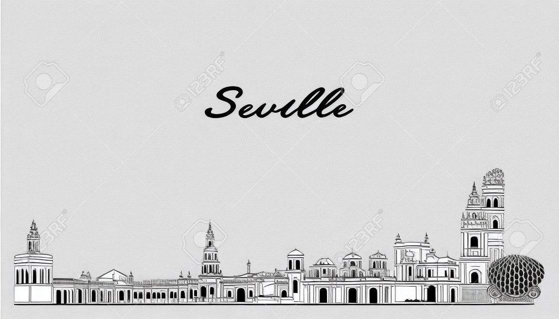 Seville skyline Spain hand drawn vector sketch