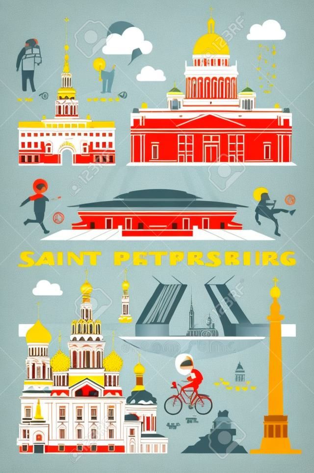Sankt Petersburg, Rosja. Ilustracja wektorowa zabytków miasta
